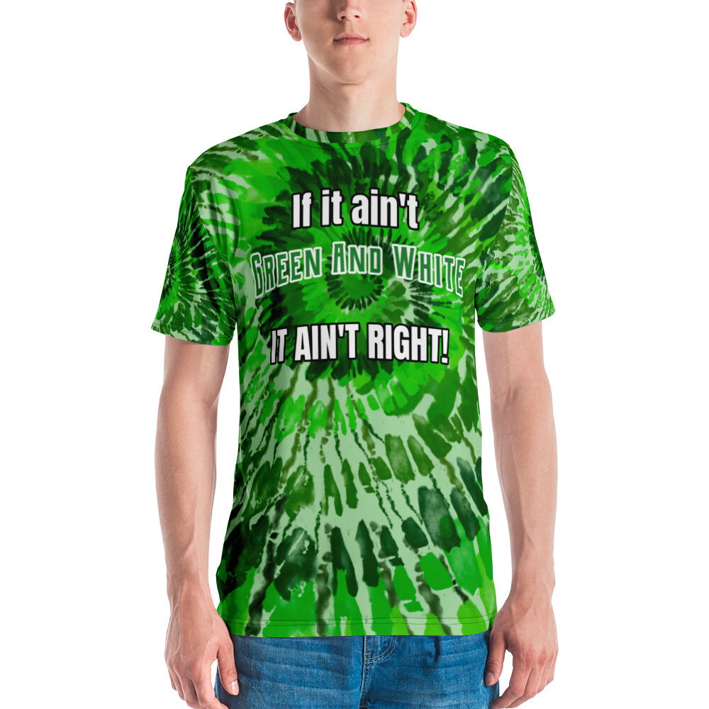Green &amp; White Tie Dye Graphic Men&#39;s Crewneck T-shirt, Size: XS
