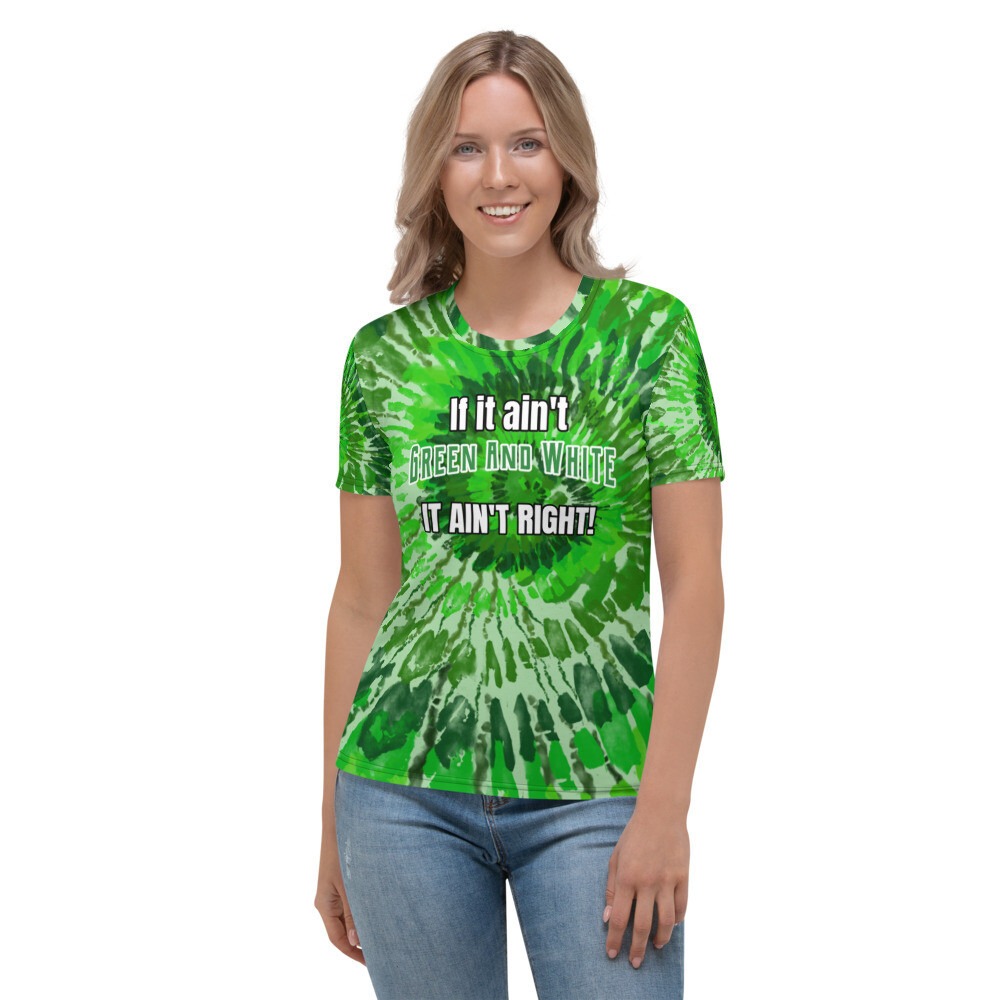 Green & White Tie Dye Graphic Women's Crewneck T-shirt
