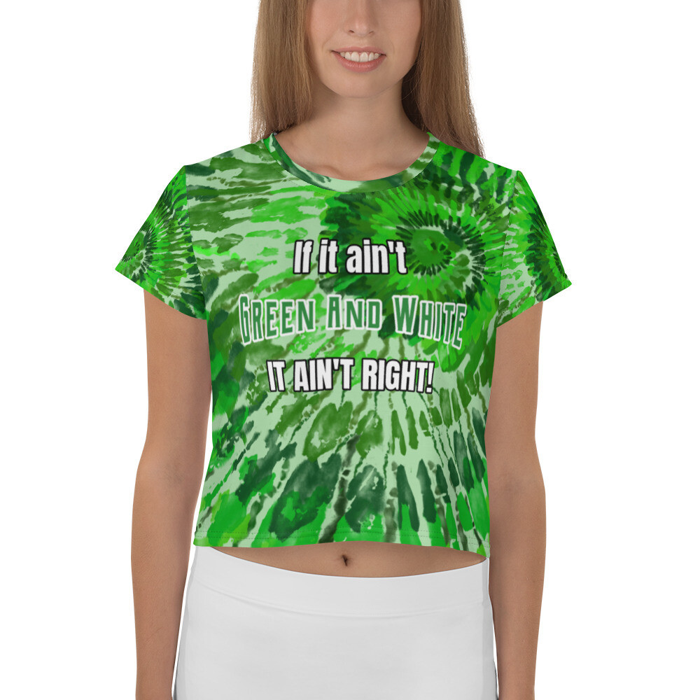 Green &amp; White Tie Dye Graphic Cropped T-Shirt, Size: XS