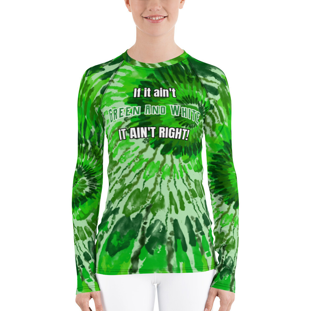 Green &amp; White Tie Dye Graphic Rash Guard, Size: XS