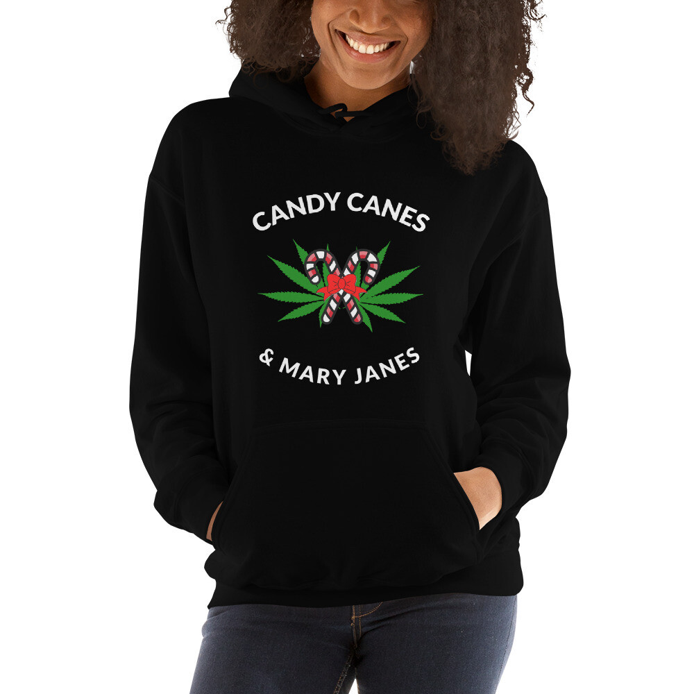 Candy Canes &amp; Mary Janes Women&#39;s Holiday 420 Hoodie, Color: Black, Size: S