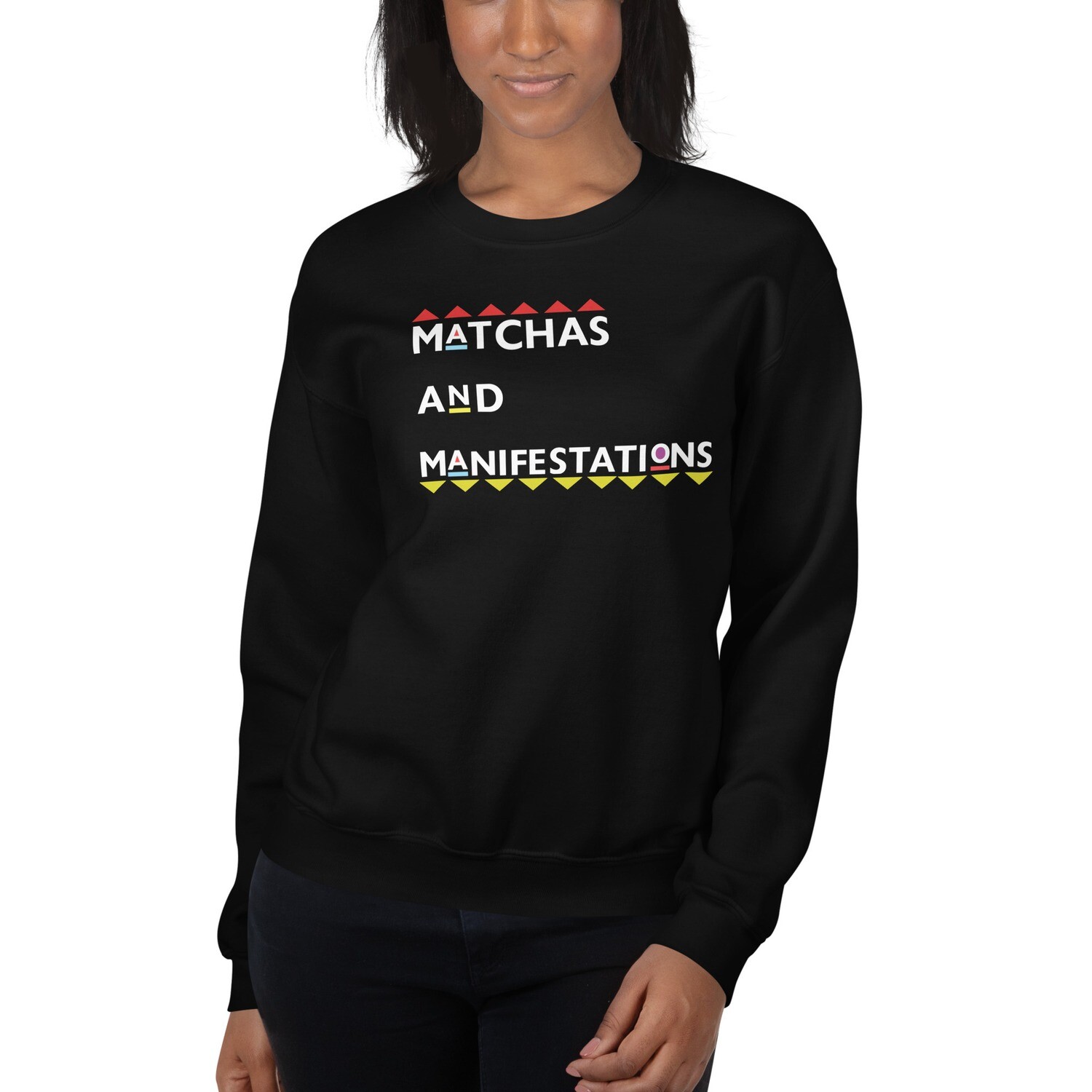 Matchas and Manifestations Women&#39;s Sweatshirt, Color: Black, Size: S