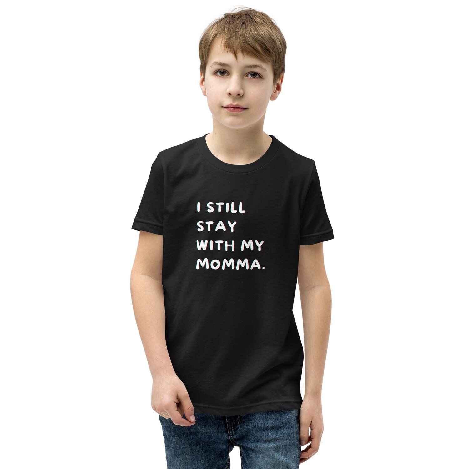 Live with momma Youth Short Sleeve T-Shirt, Color: Black, Size: S