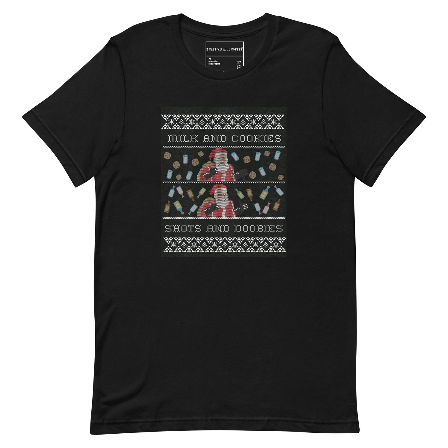 Milk and Cookies Shots and Doobies Christmas Holiday Funny Humor Unisex t-shirt