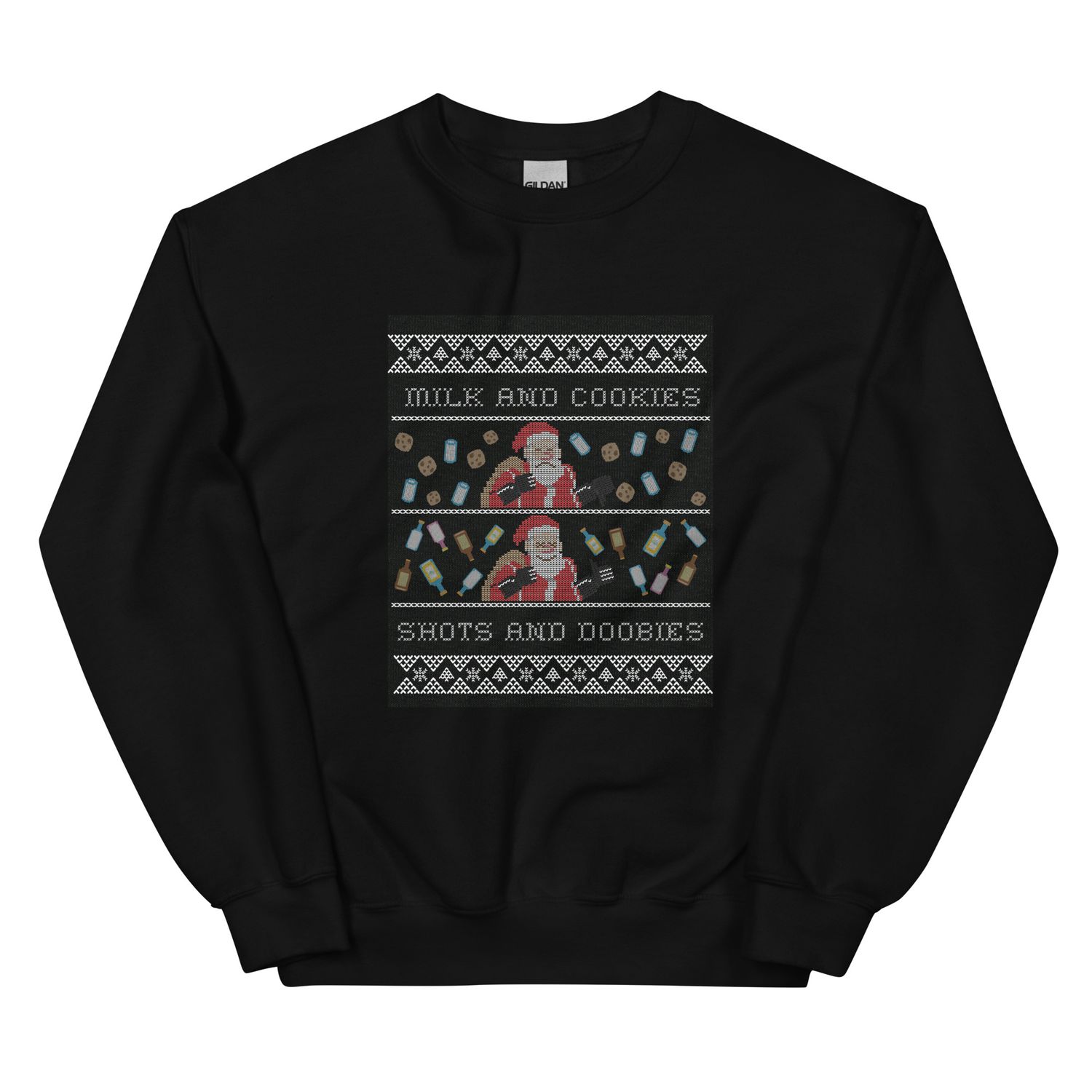 Milk and Cookies Shots and Doobies Christmas Holiday Funny Humor crewneck Unisex Sweatshirt