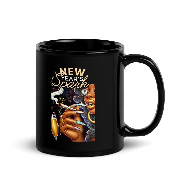 New Year&#39;s Spark- 420 New Years 2025 Black Glossy Mug