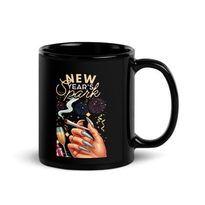 New Years Spark Light-Black 420 New Years 2025 Black Glossy Mug