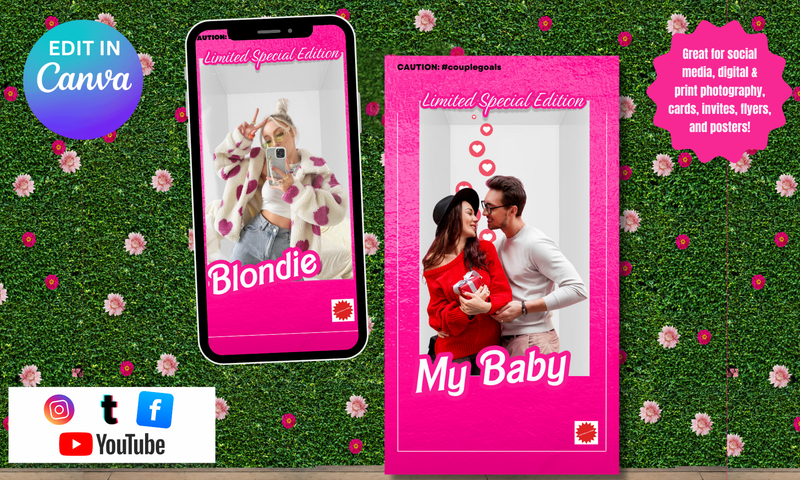 Pink Barb doll box, Canva template, Doll Theme Aesthetic Instagram Template Bundle , overlay, Overlay Canva Photo Compositing