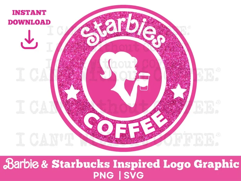 Pink Barb Doll Starbies Coffee Inspired Logo Graphic - Instant download