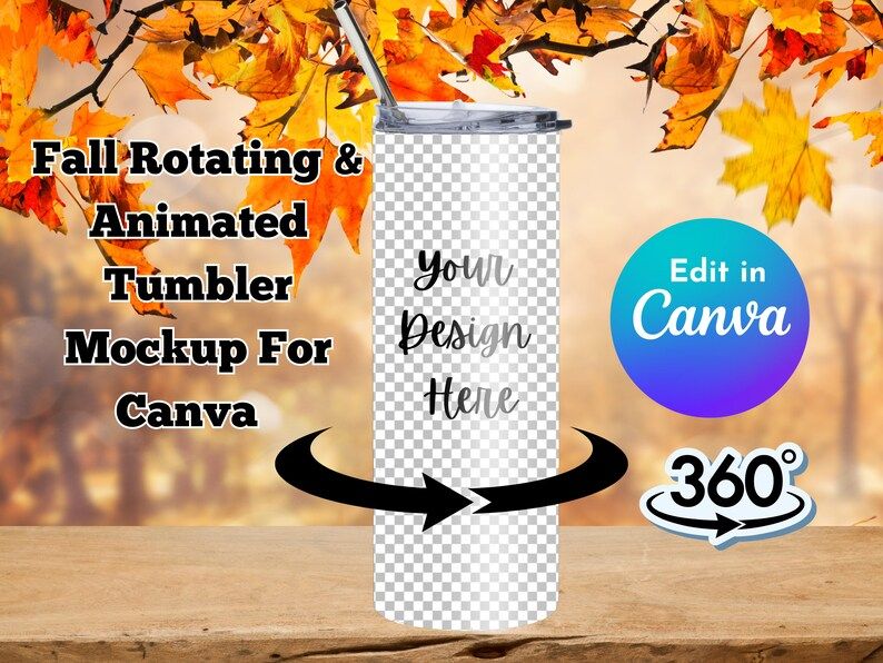 Animated Tumbler Canva, Digital, animated canva, rotating, 20oz video canva, 20oz video mockup, canva tumbler mockup, tumbler animation fall