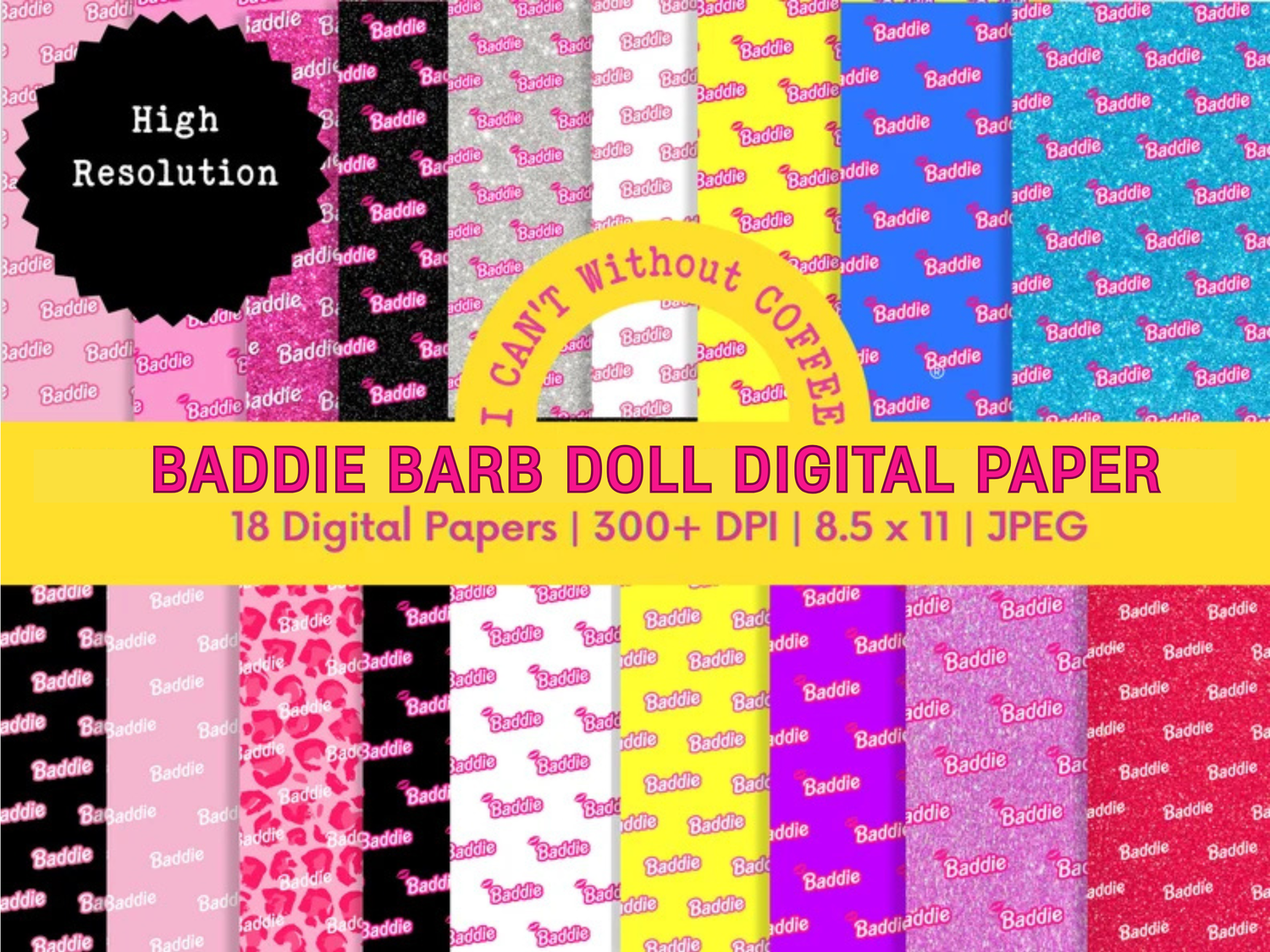 Baddie Barb Doll Digital Papers, Barb&#39; birthday, JPEG, glitter, digital sewing patterns, files for cricut, digital download, instant download