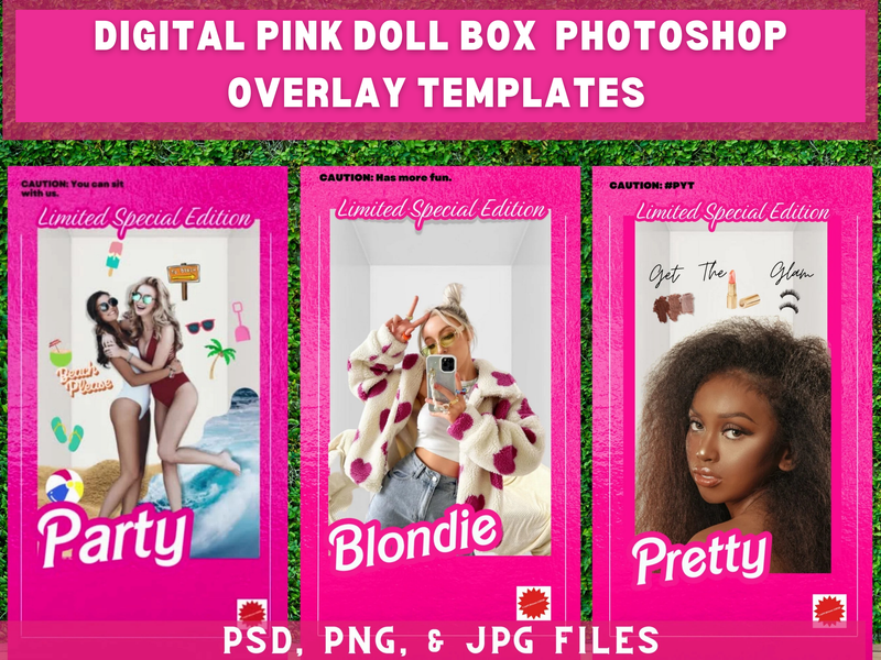 Pink Barb doll box Photoshop overlays, Instagram Story Templates, TikTok, Facebook Stories
