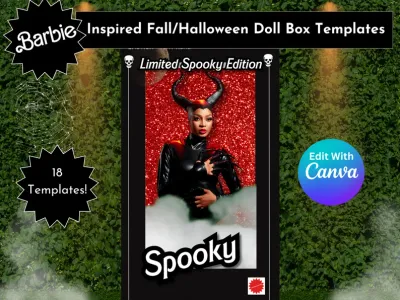 Halloween Barb Doll box, Canva template, Instagram Template, Halloween png, overlay, Doll Box template, Compositing, Transfer, Sublimation