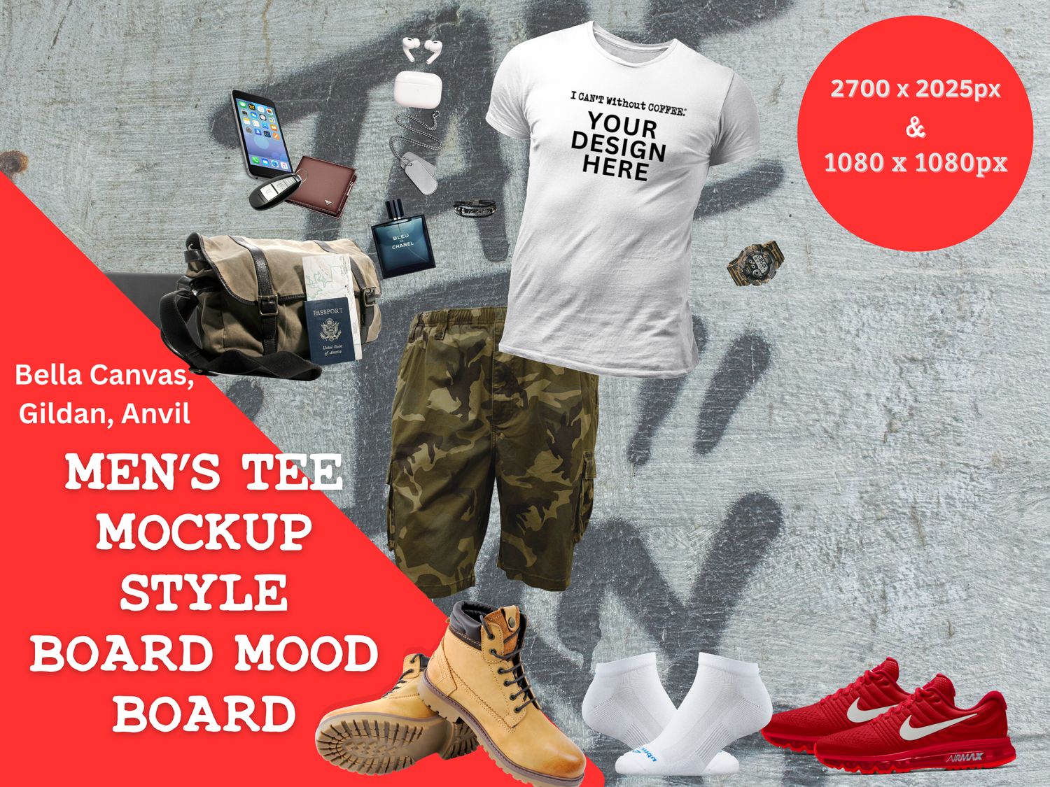 Men&#39;s White Bella Canvas 3001, Anvil, Gildan, T-Shirt Style Fashion Boards / Mood Board/ Instagram Template Post / Social Media Canva / Canva Template / Fashion Aesthetic / Canva Fashion Board