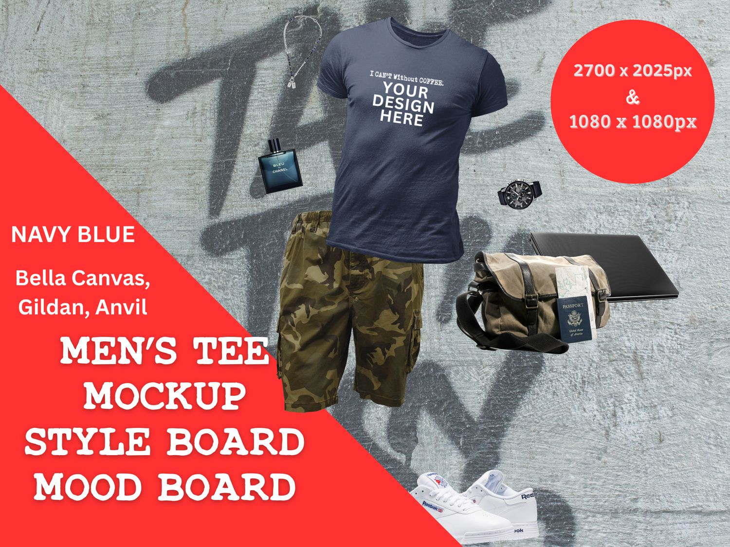 Men&#39;s Navy Blue Bella Canvas, Anvil, Gildan, T-Shirt Style Fashion Boards / Mood Vision Board/ Instagram Template Post / Social Media Canva / Canva Template / Fashion Aesthetic / Canva Fashion Board