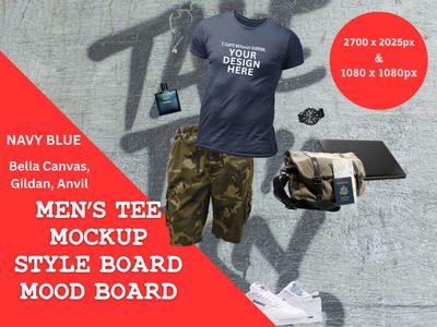 Men&#39;s Navy Blue Bella Canvas, Anvil, Gildan, T-Shirt Style Fashion Boards / Mood Vision Board/ Instagram Template Post / Social Media Canva / Canva Template / Fashion Aesthetic / Canva Fashion Board