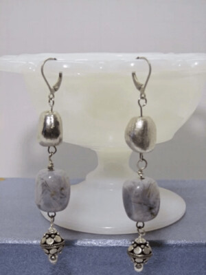 Silver Needle Agate Earrings