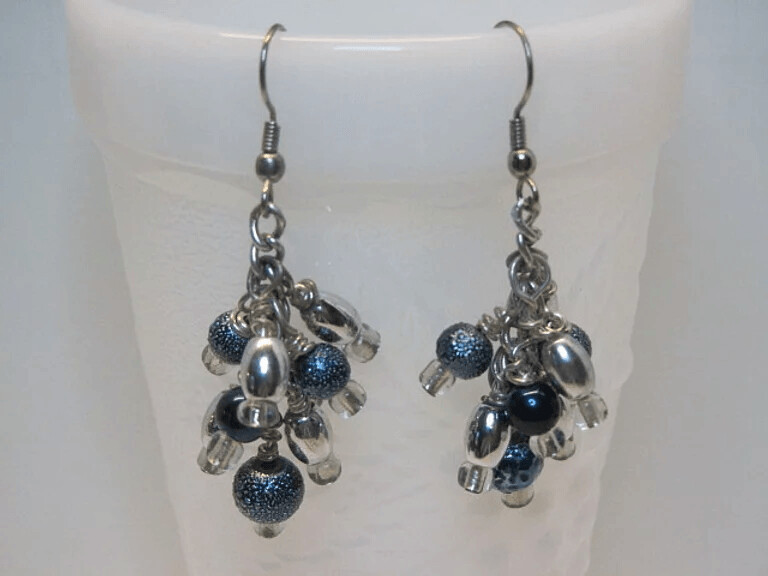 Metallic Blue and Silver Drop Earrings