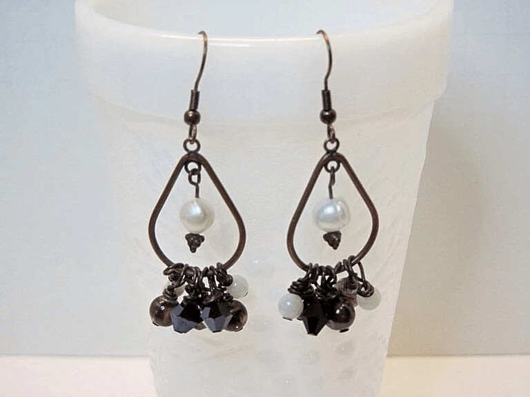 Bronze, White, Black Pearls and Anitque Copper Chandeliers