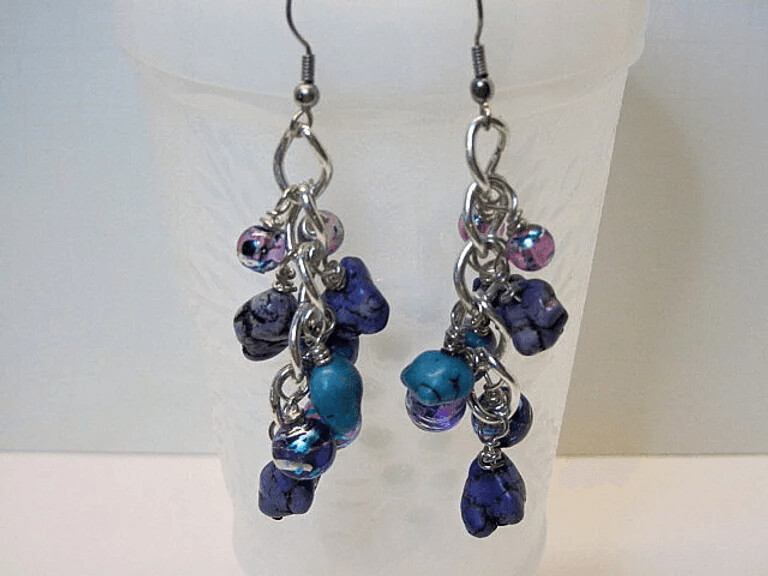 Purple and Turquoise Magnesite Nuggets Drop Earrings