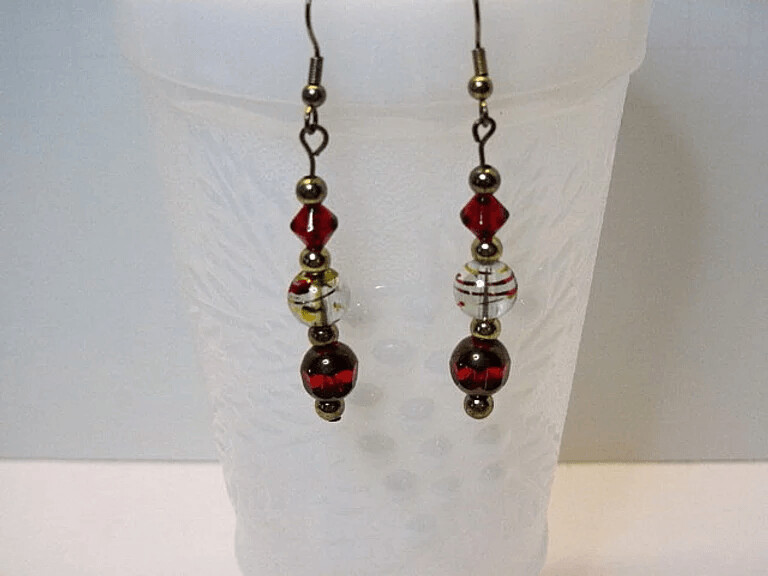 Red Glass and Gold Earrings