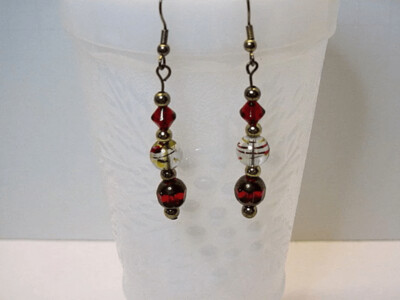 Red Glass and Gold Earrings