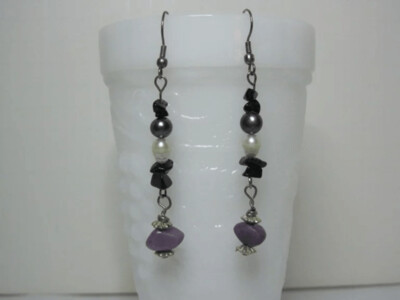 Purple Jade, Mint Green and Peacock Pearls, Onyx Chips