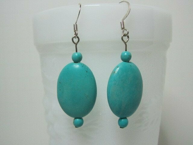 Turquoise Magnesite Oval Drop Earrings
