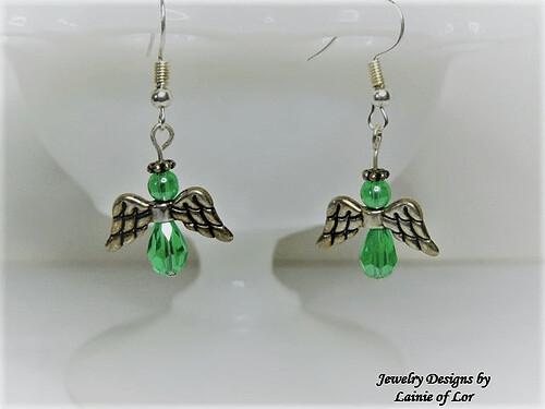 Green Glass Angel Earrings