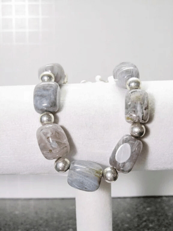 Silver Needle Agate Bracelet
