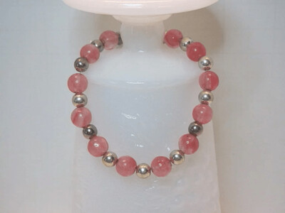 Cherry "Quartz" Glass and Silver Bracelet