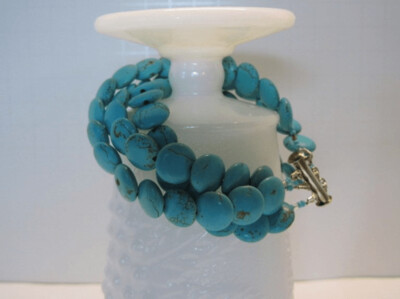 Turquoise Magnesite Lentil 3 Strand Bracelet