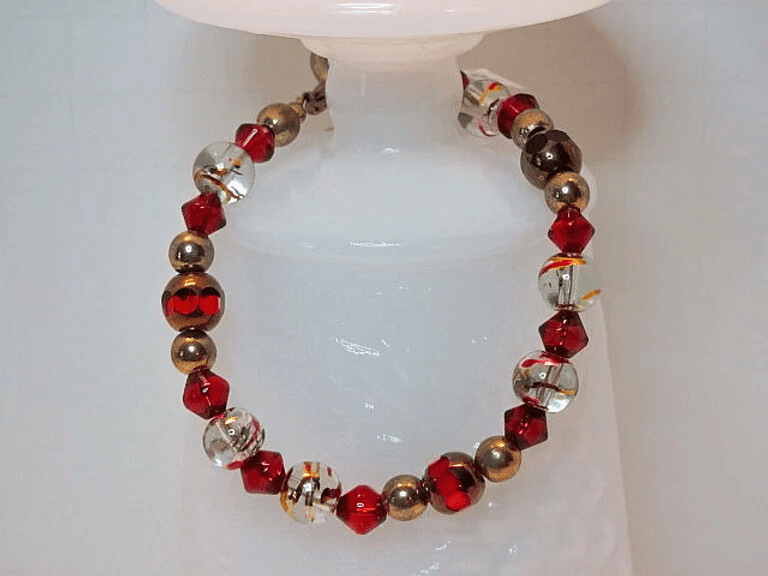 Red Glass and Gold Bracelet