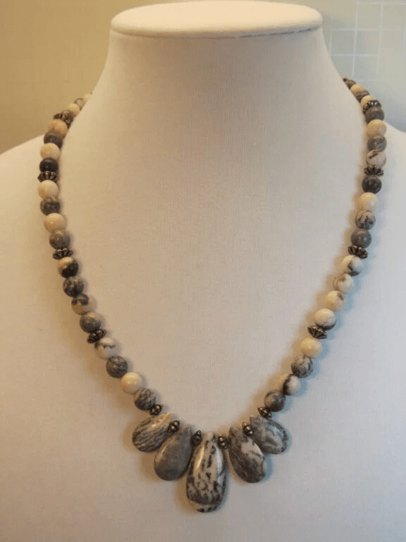 Pink Zebra Jasper Fan Necklace