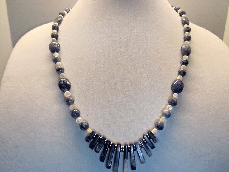 Sodalite Fan Pendant and Mother of Pearl