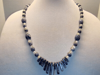 Sodalite Fan Pendant and Mother of Pearl