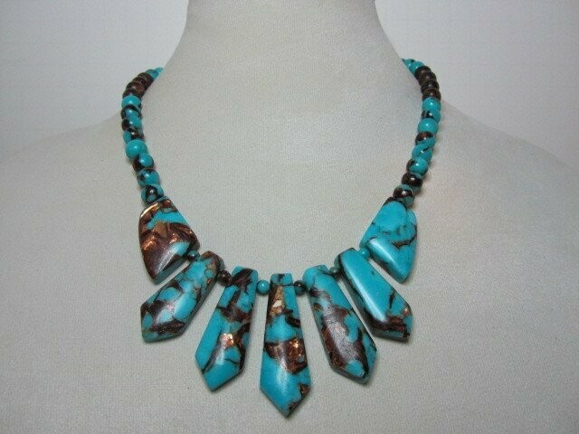 Turquoise and Bronzite Pendant Necklace