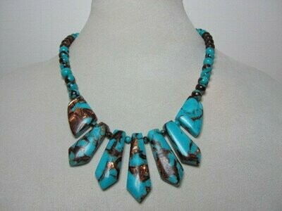 Turquoise and Bronzite Pendant Necklace