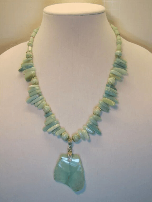Amazonite Long Chips with Agate Pendant