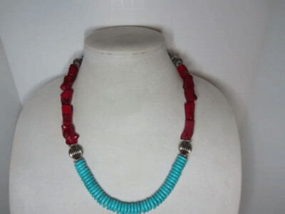 Turquoise Magnesite and Red Coral Necklace