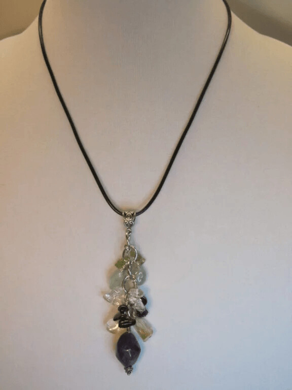 Multi-gem Semi Precious Pendant on Leather Rope