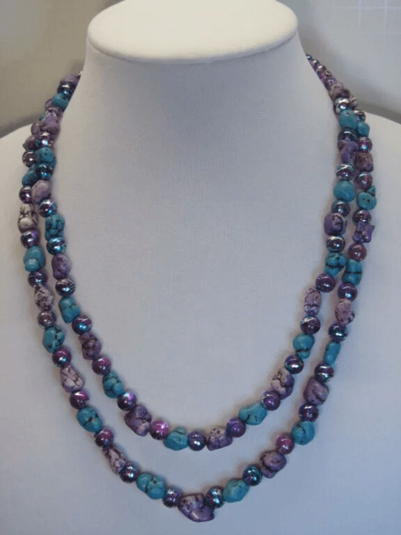 Purple and Turquoise Magnesite Nuggets 2 Strand