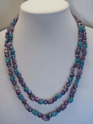 Purple and Turquoise Magnesite Nuggets 2 Strand