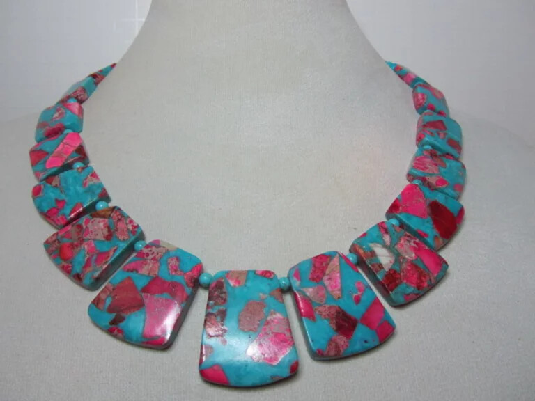 Turquoise and Pink Impression Jasper Collar