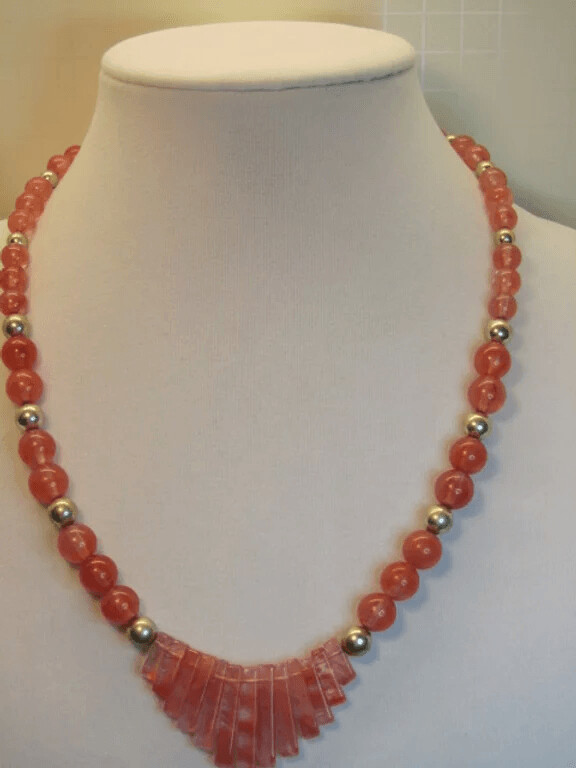 Cherry "Quartz" Glass Fan and Silver