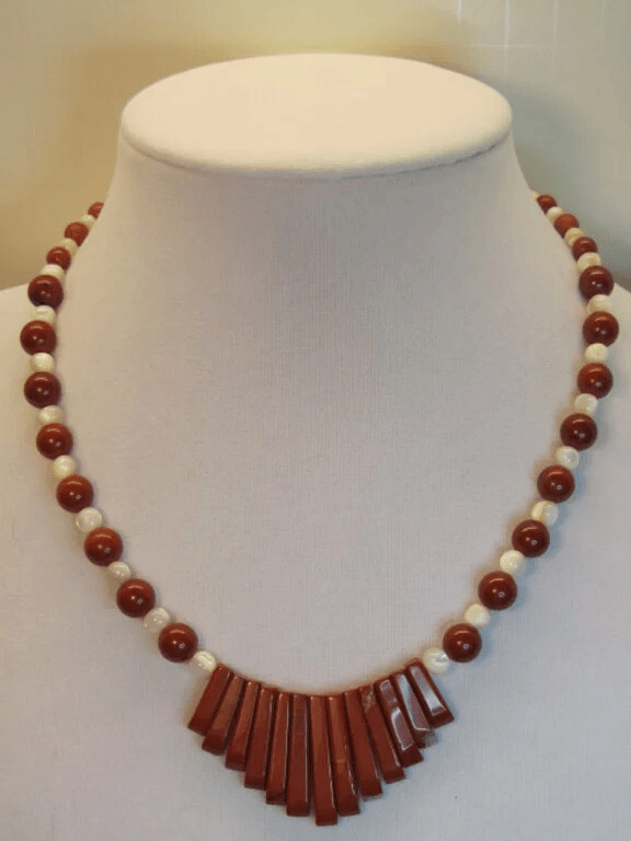 Red Jasper and Mother of Pearl Fan Necklace