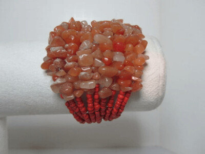 Red Aventurine Chips and Seed Bead Cuff