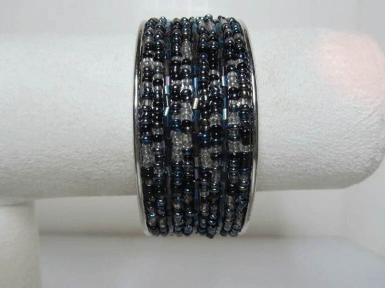 Multi Colored Purple Seed Bead Cuff in Stainless Steel