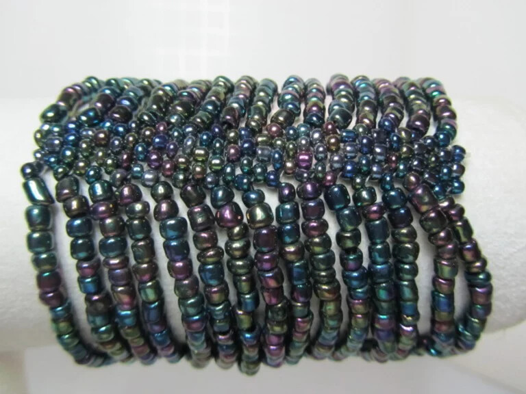 Multi Strand Seed Bead- Stretchable - Peacock
