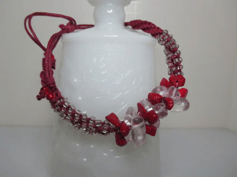Friendship Bracelet Red Howlite and Clear Quartz Chip